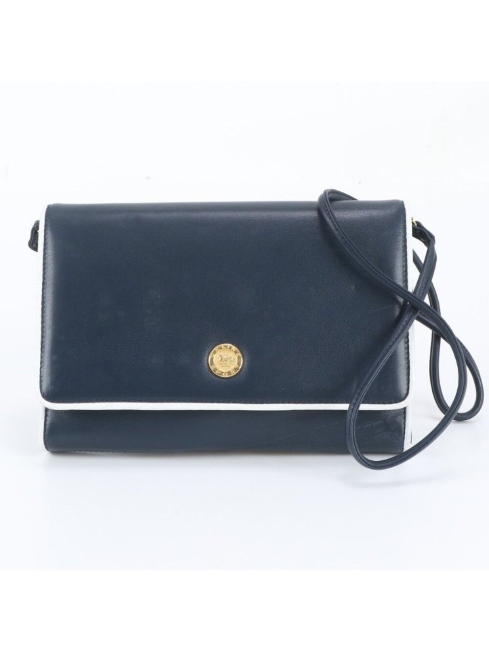 Celine Leather Shoulder Bag Crossbody Navy